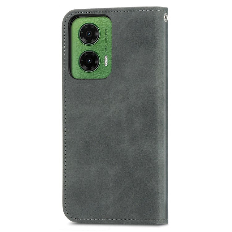 For Motorola Moto G35 5G Case Skin Touch Feeling Card Slot Leather Phone Cover Stand Magnetic Absorption - Grey