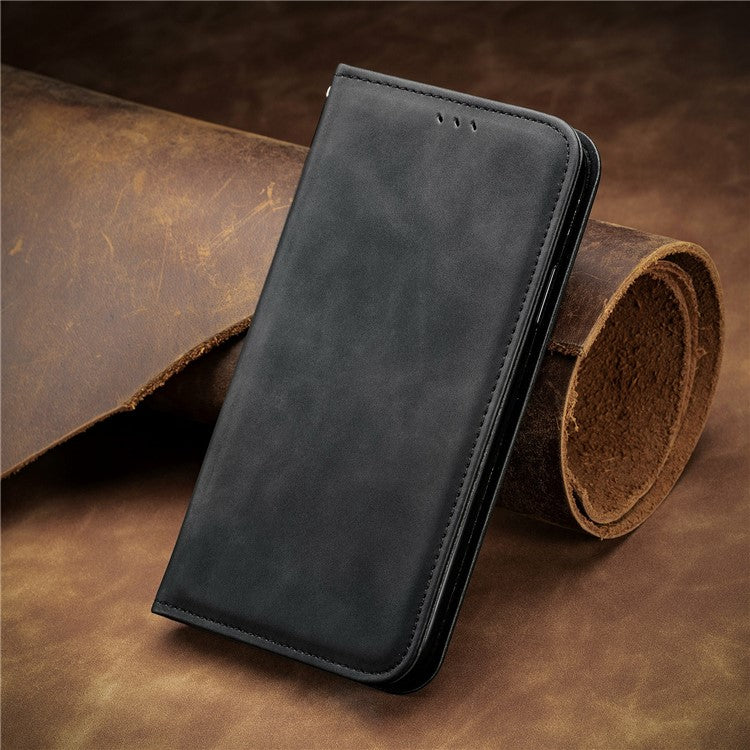 For Motorola Moto G35 5G Case Skin Touch Feeling Card Slot Leather Phone Cover Stand Magnetic Absorption - Black