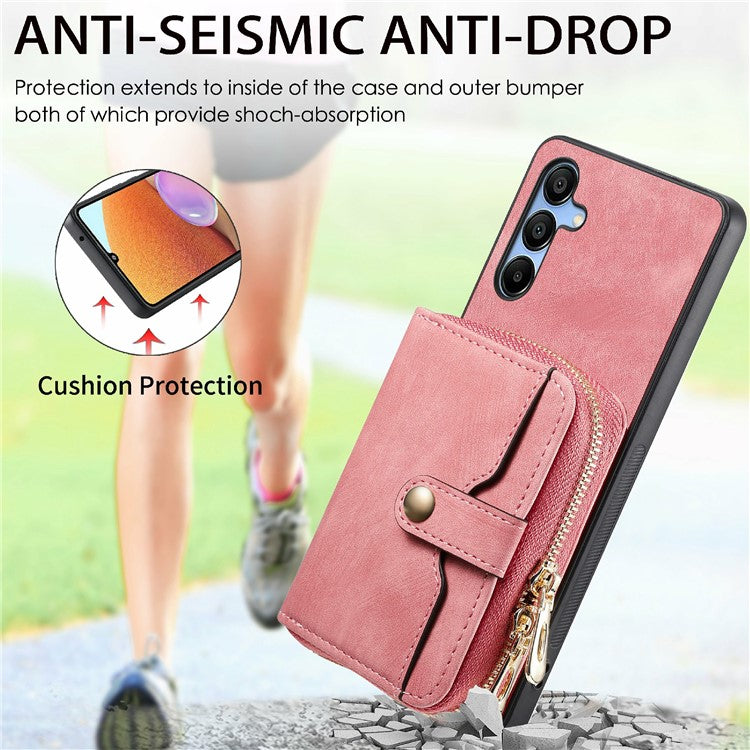 For Samsung Galaxy A16 5G  /  A16 4G Case Zipper Wallet Leather Phone Back Cover Kickstand with Shoulder Strap - Black