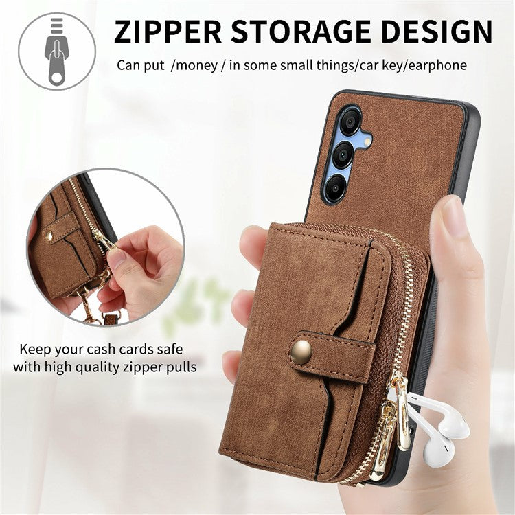 For Samsung Galaxy A16 5G  /  A16 4G Case Zipper Wallet Leather Phone Back Cover Kickstand with Shoulder Strap - Purple