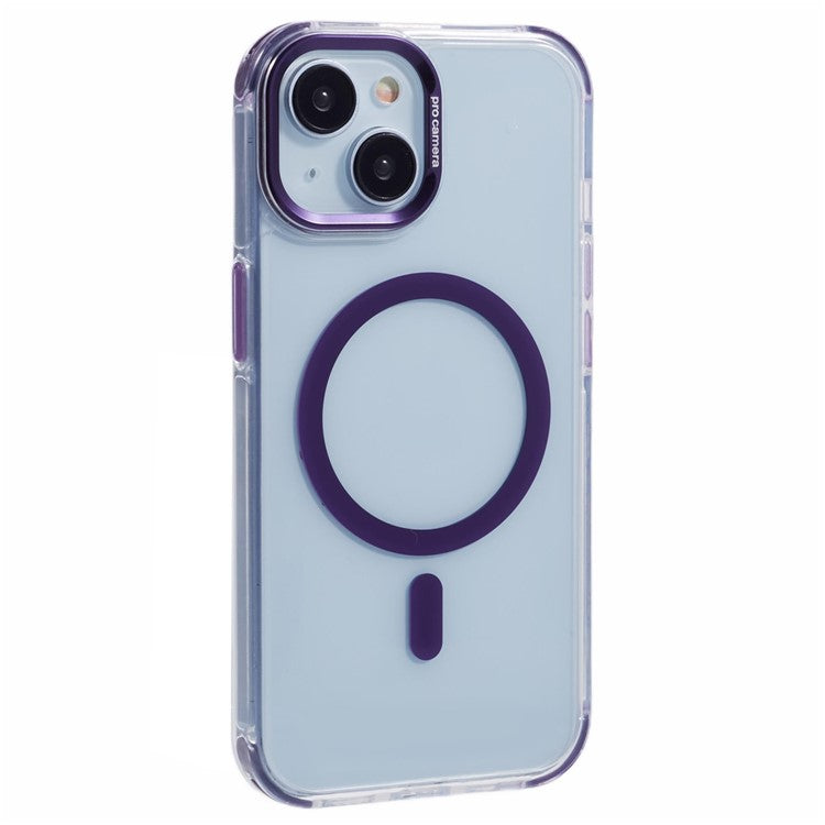 For iPhone 14 Clear Case Compatible with MagSafe Four Corners Anti-Drop PC+TPU Phone Cover - Purple