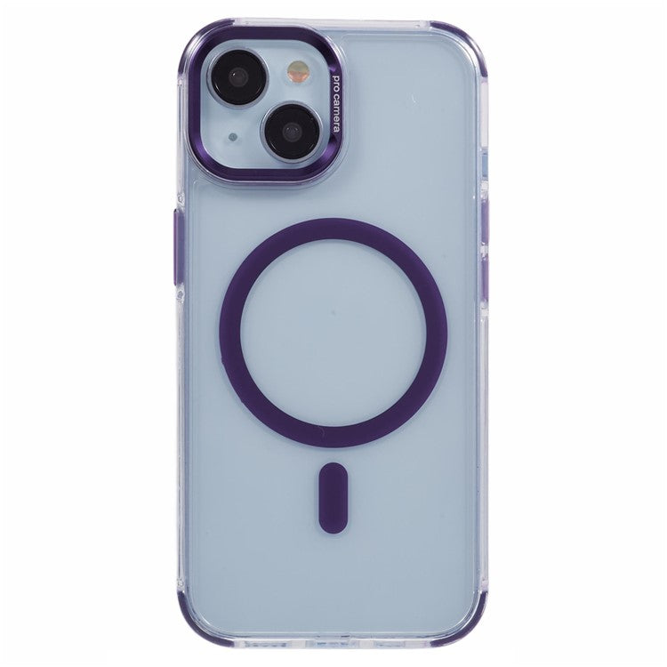 For iPhone 14 Clear Case Compatible with MagSafe Four Corners Anti-Drop PC+TPU Phone Cover - Purple