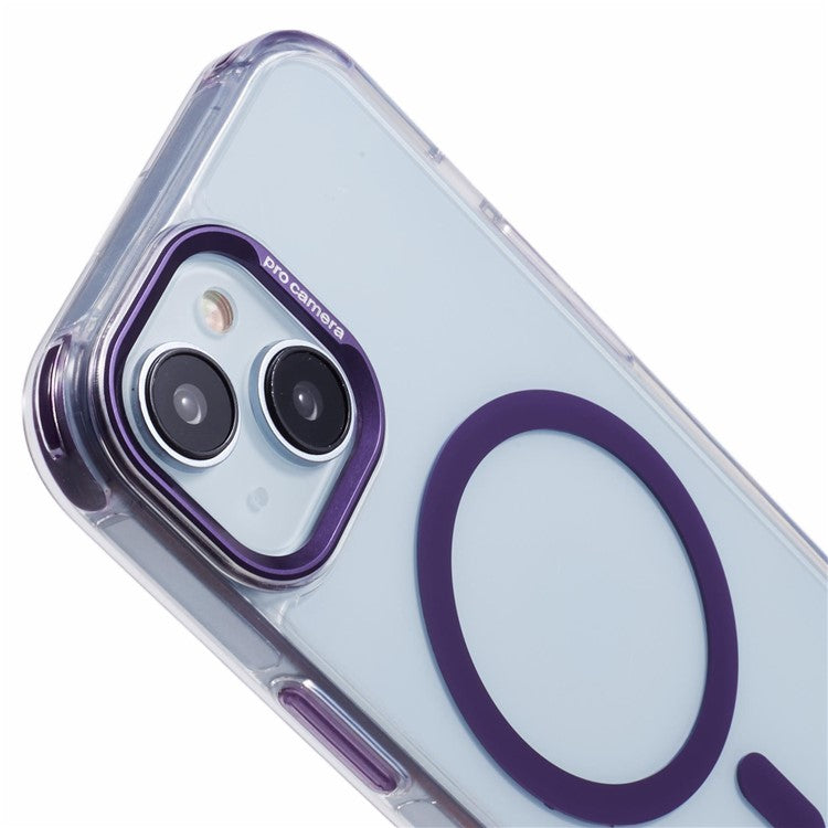 For iPhone 14 Clear Case Compatible with MagSafe Four Corners Anti-Drop PC+TPU Phone Cover - Purple