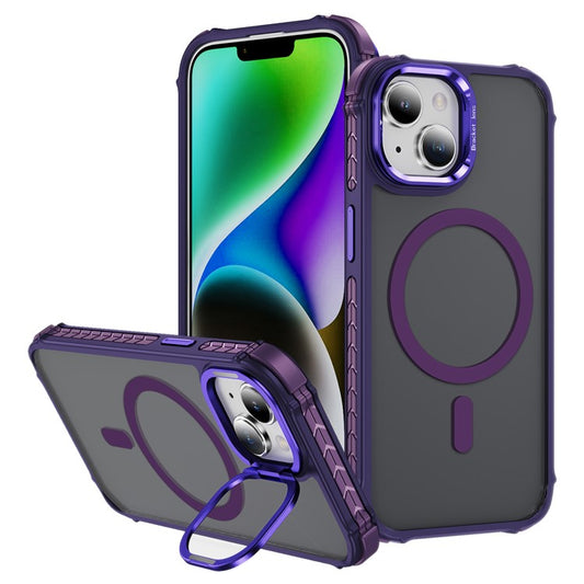 For iPhone 14 / 13 Case with Lens Kickstand Matte Back Cover Compatible with MagSafe - Purple