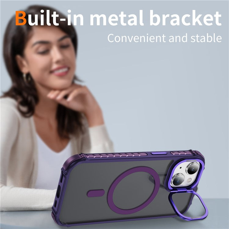 For iPhone 14 / 13 Case with Lens Kickstand Matte Back Cover Compatible with MagSafe - Purple