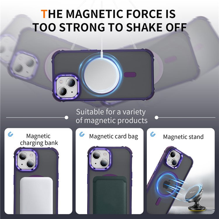 For iPhone 14 / 13 Case with Lens Kickstand Matte Back Cover Compatible with MagSafe - Purple