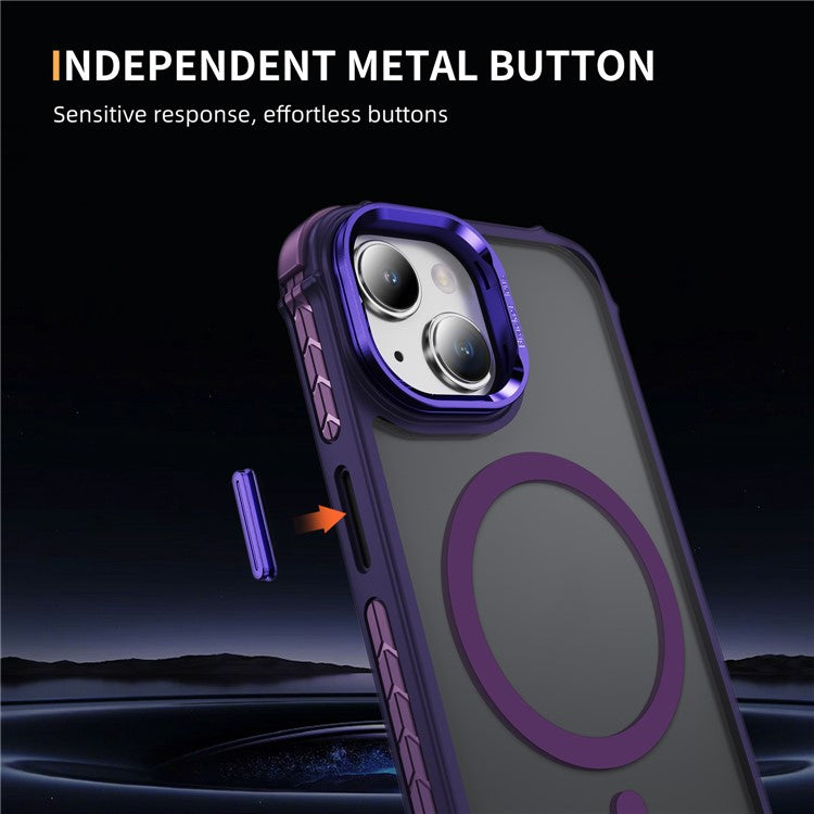 For iPhone 14 / 13 Case with Lens Kickstand Matte Back Cover Compatible with MagSafe - Purple