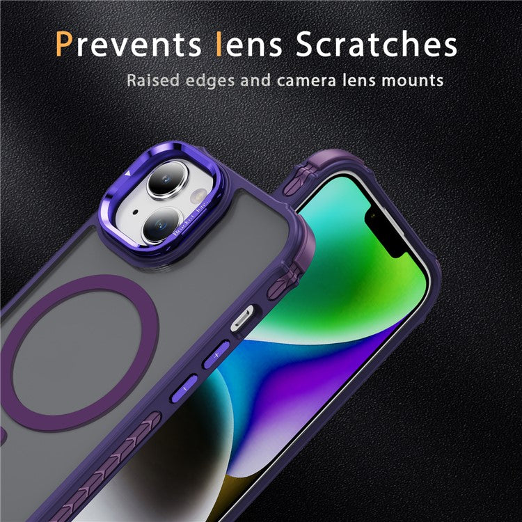 For iPhone 14 / 13 Case with Lens Kickstand Matte Back Cover Compatible with MagSafe - Purple