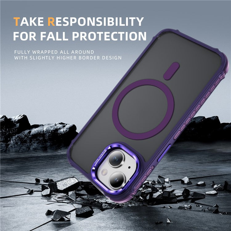 For iPhone 14 / 13 Case with Lens Kickstand Matte Back Cover Compatible with MagSafe - Purple