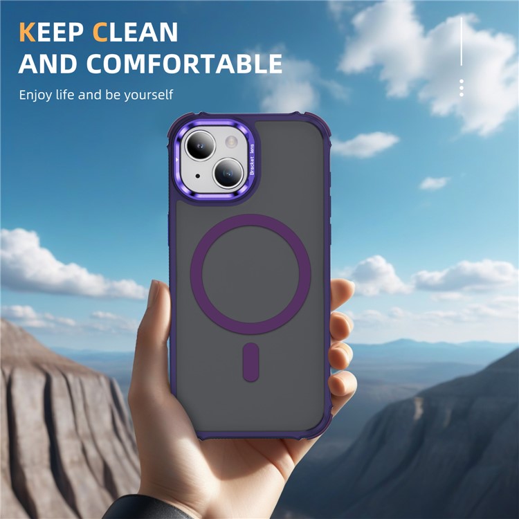 For iPhone 14 / 13 Case with Lens Kickstand Matte Back Cover Compatible with MagSafe - Purple