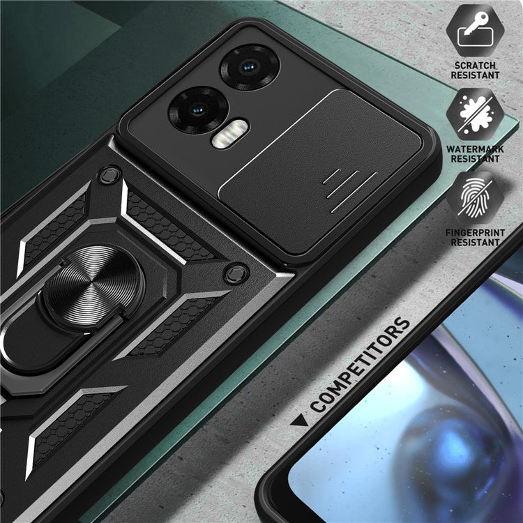 For Motorola Moto G35 5G Case with Slide Camera Lid PC+TPU Kickstand Phone Cover - Green