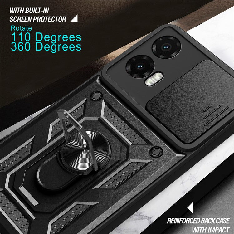 For Motorola Moto G35 5G Case with Slide Camera Lid PC+TPU Kickstand Phone Cover - Green