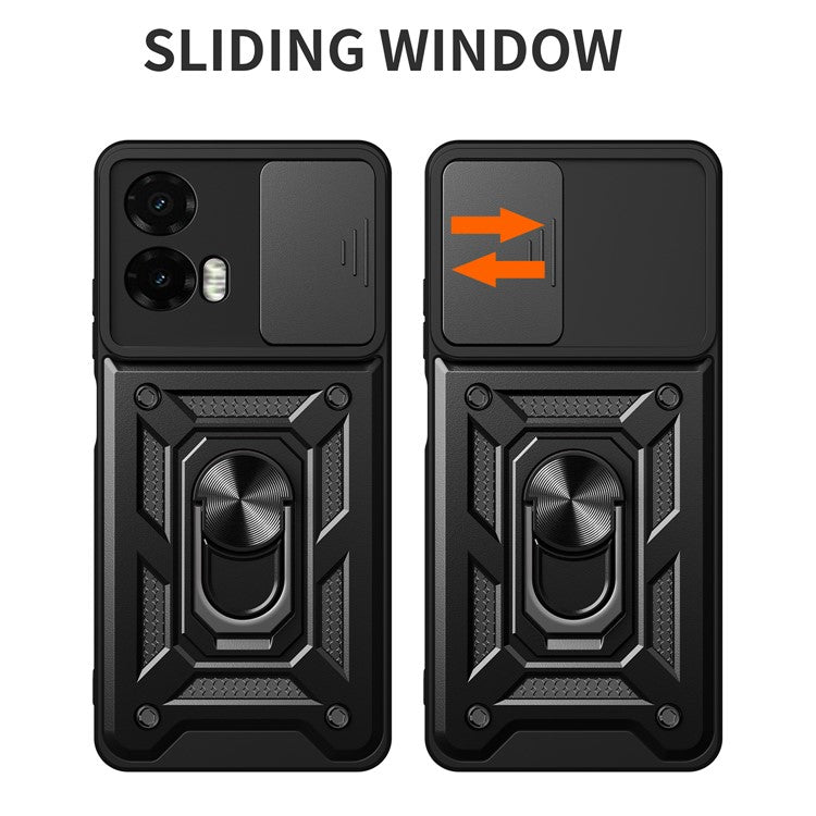 For Motorola Moto G35 5G Case with Slide Camera Lid PC+TPU Kickstand Phone Cover - Green