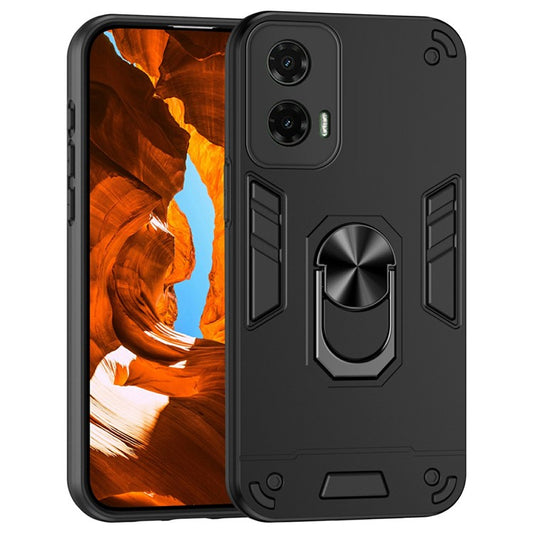 For Motorola Moto G35 5G Case PC+TPU Drop Defend Phone Cover with Ring Kickstand - Black