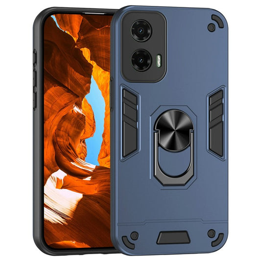 For Motorola Moto G35 5G Case PC+TPU Drop Defend Phone Cover with Ring Kickstand - Blue