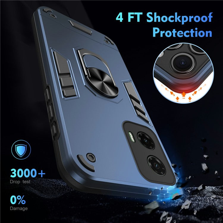 For Motorola Moto G35 5G Case PC+TPU Drop Defend Phone Cover with Ring Kickstand - Blue