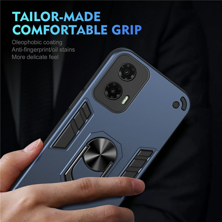 For Motorola Moto G35 5G Case PC+TPU Drop Defend Phone Cover with Ring Kickstand - Blue