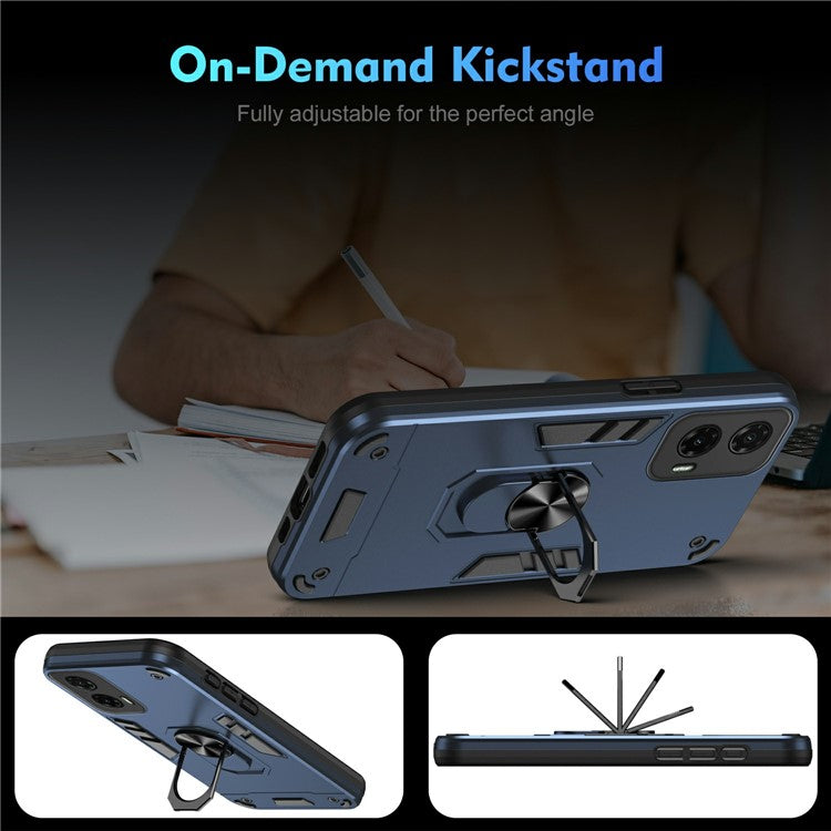 For Motorola Moto G35 5G Case PC+TPU Drop Defend Phone Cover with Ring Kickstand - Blue
