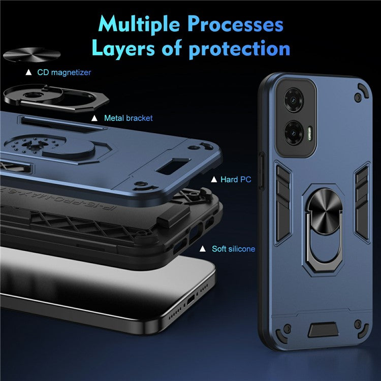 For Motorola Moto G35 5G Case PC+TPU Drop Defend Phone Cover with Ring Kickstand - Blue