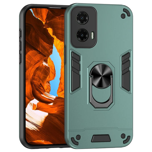 For Motorola Moto G35 5G Case PC+TPU Drop Defend Phone Cover with Ring Kickstand - Green