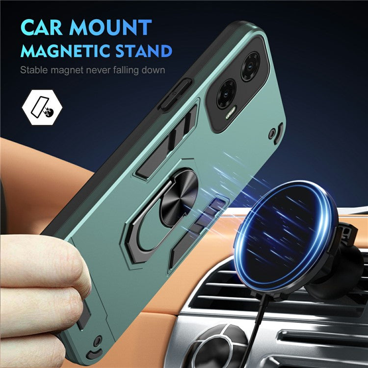 For Motorola Moto G35 5G Case PC+TPU Drop Defend Phone Cover with Ring Kickstand - Green