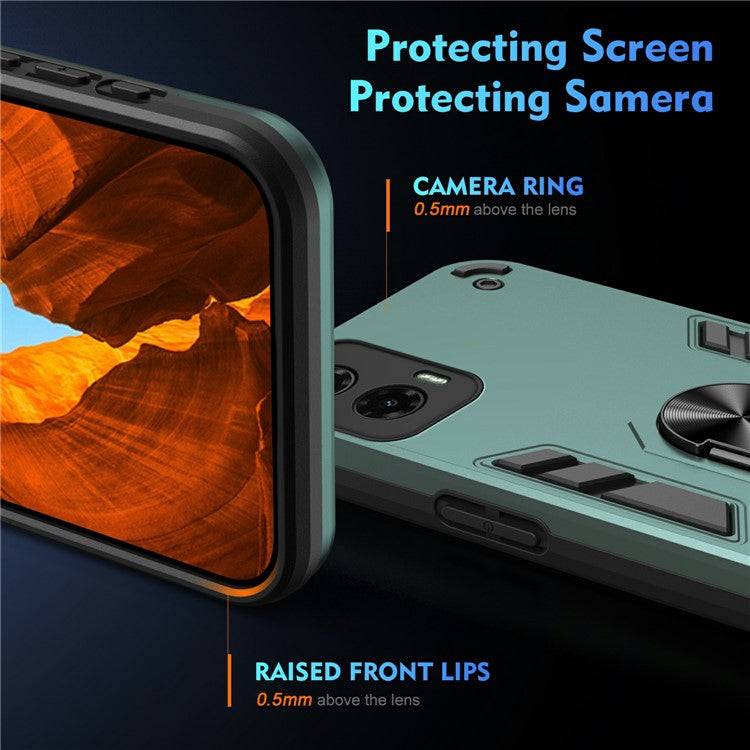 For Motorola Moto G35 5G Case PC+TPU Drop Defend Phone Cover with Ring Kickstand - Green