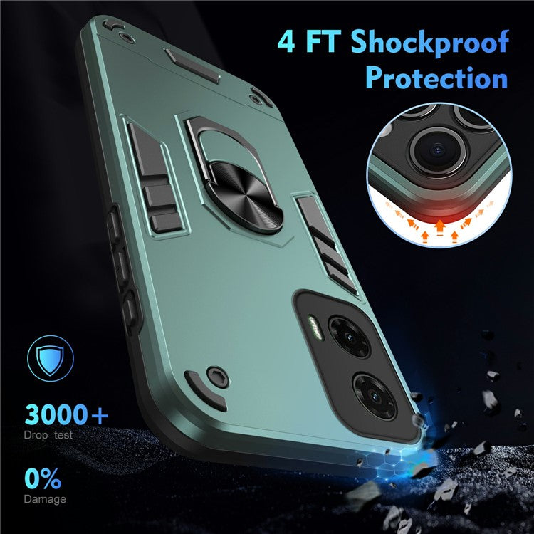 For Motorola Moto G35 5G Case PC+TPU Drop Defend Phone Cover with Ring Kickstand - Green