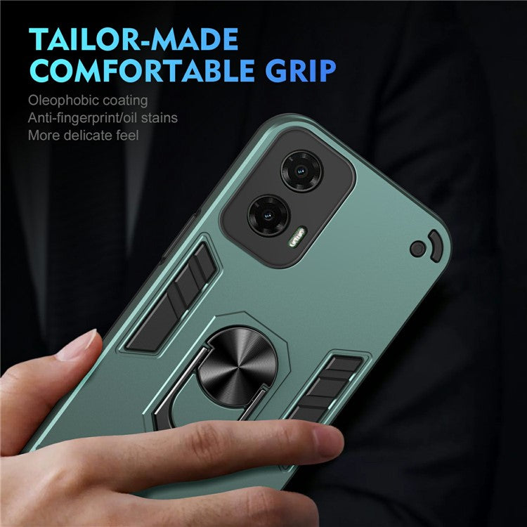 For Motorola Moto G35 5G Case PC+TPU Drop Defend Phone Cover with Ring Kickstand - Green
