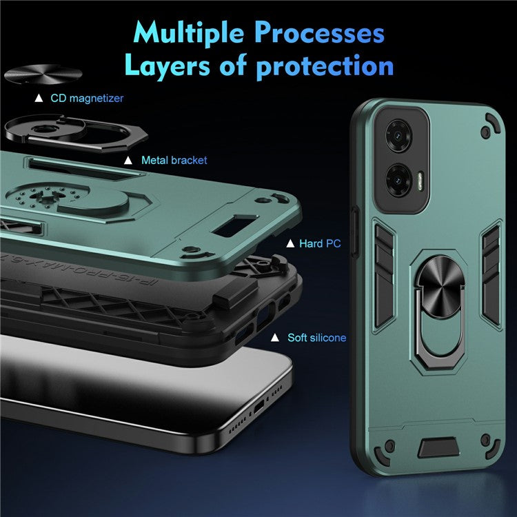 For Motorola Moto G35 5G Case PC+TPU Drop Defend Phone Cover with Ring Kickstand - Green