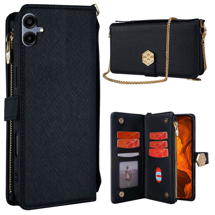 For Samsung Galaxy A05 4G Case Cross Texture PU Leather+TPU Wallet Phone Cover with Strap - Black