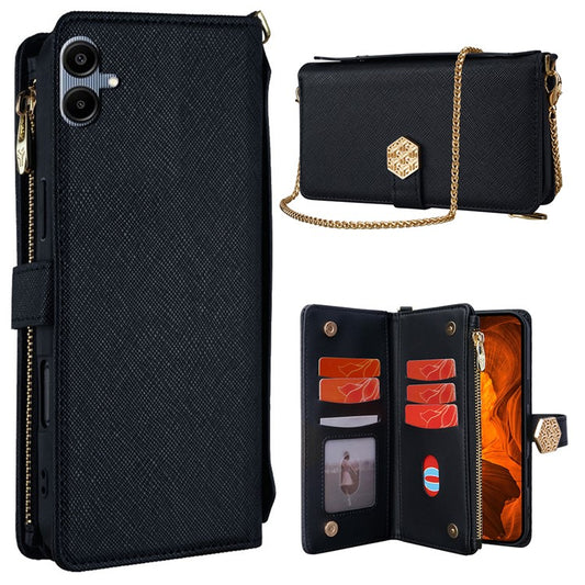 For Samsung Galaxy A05 4G Case Cross Texture PU Leather+TPU Wallet Phone Cover with Strap - Black