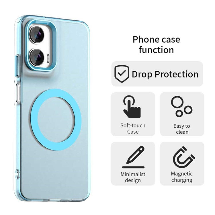 Candy Series For Motorola Moto G35 5G Case Compatible with MagSafe PC+TPU+PET Anti-Drop Phone Cover - Blue