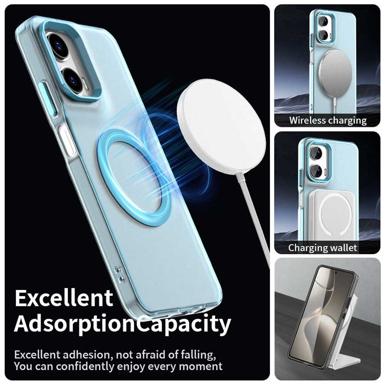 Candy Series For Motorola Moto G35 5G Case Compatible with MagSafe PC+TPU+PET Anti-Drop Phone Cover - Blue
