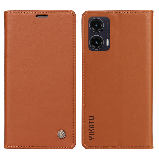 YIKATU YK-001 For Motorola Moto G35 5G Case Stand Leather Phone Cover Strong Magnetic Closure - Brown