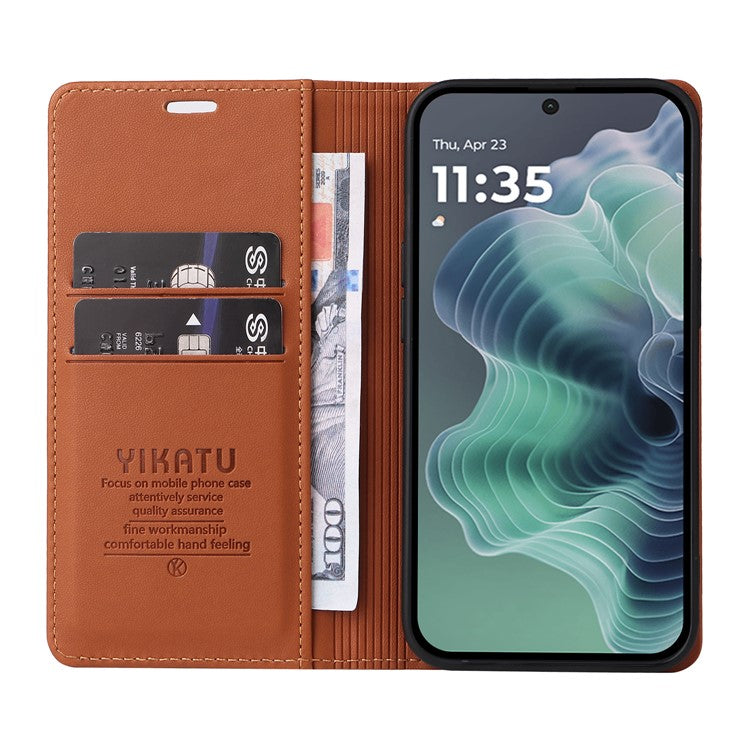 YIKATU YK-001 For Motorola Moto G35 5G Case Stand Leather Phone Cover Strong Magnetic Closure - Brown