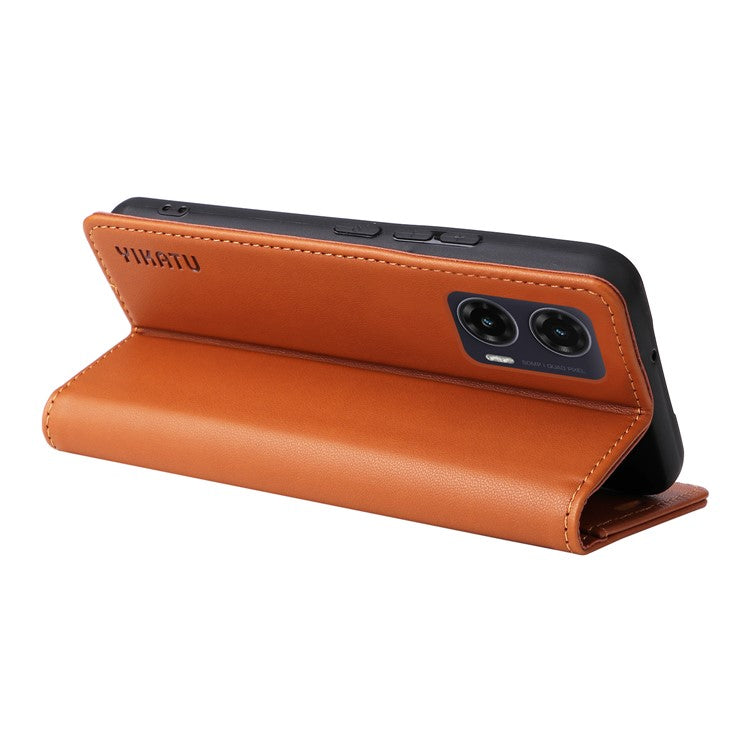 YIKATU YK-001 For Motorola Moto G35 5G Case Stand Leather Phone Cover Strong Magnetic Closure - Brown