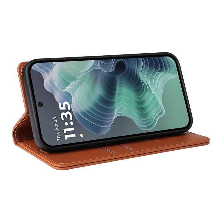 YIKATU YK-001 For Motorola Moto G35 5G Case Stand Leather Phone Cover Strong Magnetic Closure - Brown