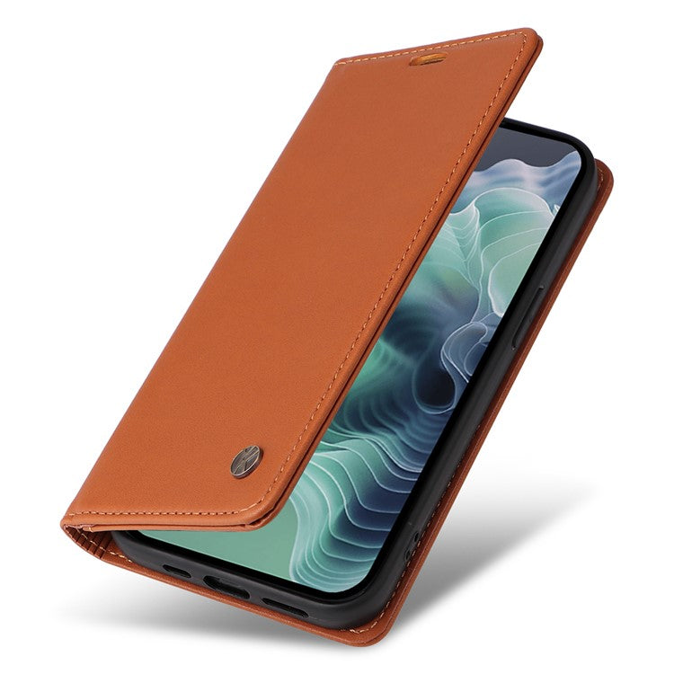 YIKATU YK-001 For Motorola Moto G35 5G Case Stand Leather Phone Cover Strong Magnetic Closure - Brown