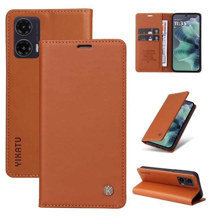 YIKATU YK-001 For Motorola Moto G35 5G Case Stand Leather Phone Cover Strong Magnetic Closure - Brown