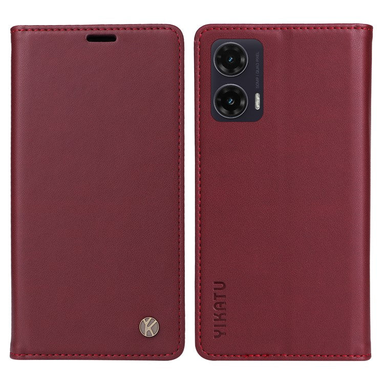 YIKATU YK-001 For Motorola Moto G35 5G Case Stand Leather Phone Cover Strong Magnetic Closure - Wine Red
