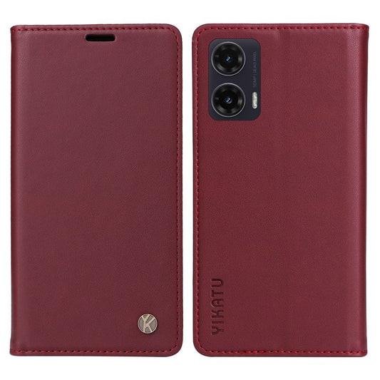 YIKATU YK-001 For Motorola Moto G35 5G Case Stand Leather Phone Cover Strong Magnetic Closure - Wine Red