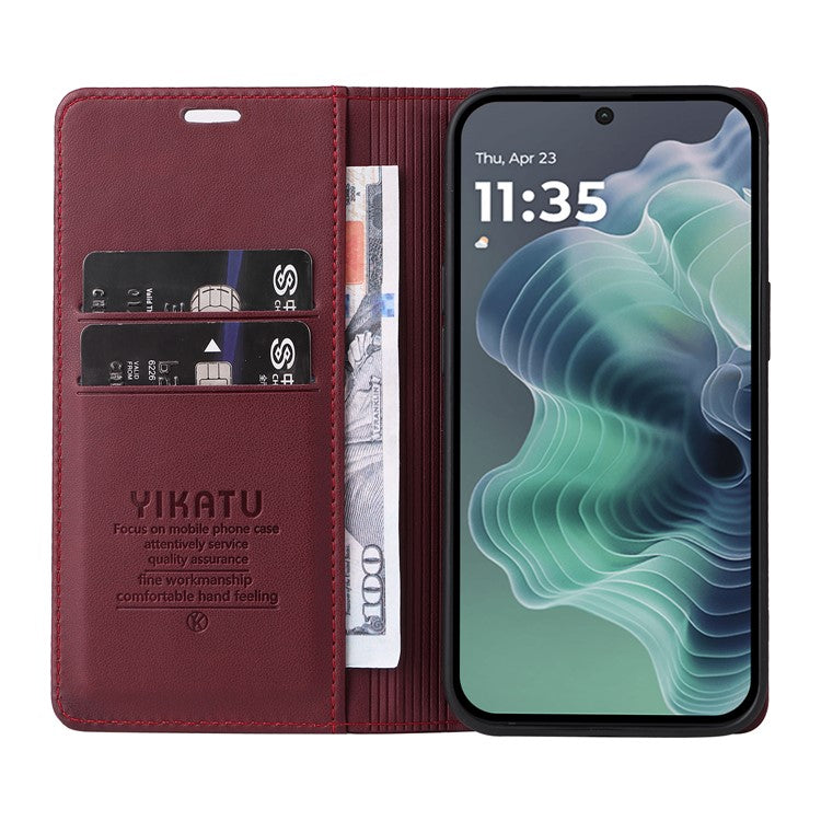 YIKATU YK-001 For Motorola Moto G35 5G Case Stand Leather Phone Cover Strong Magnetic Closure - Wine Red