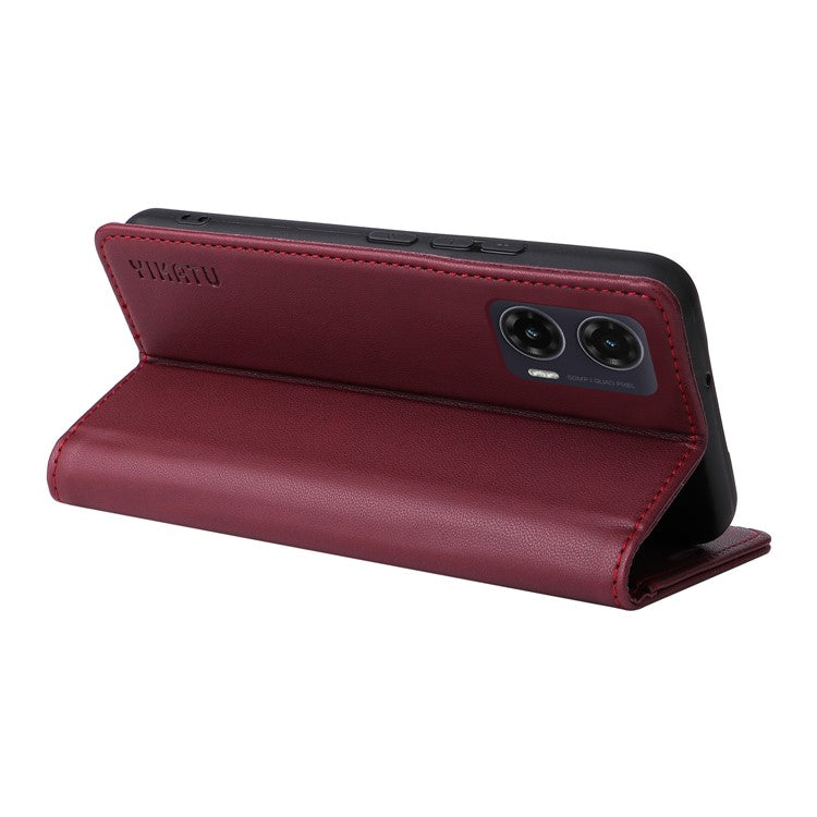 YIKATU YK-001 For Motorola Moto G35 5G Case Stand Leather Phone Cover Strong Magnetic Closure - Wine Red