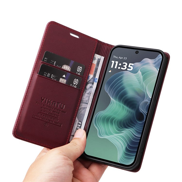 YIKATU YK-001 For Motorola Moto G35 5G Case Stand Leather Phone Cover Strong Magnetic Closure - Wine Red