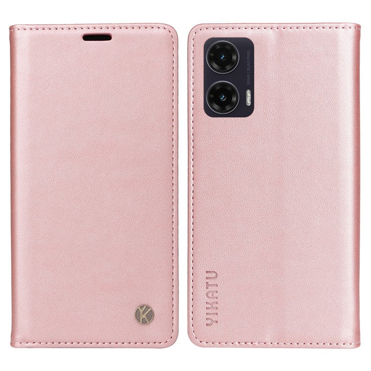 YIKATU YK-001 For Motorola Moto G35 5G Case Stand Leather Phone Cover Strong Magnetic Closure - Rose Gold