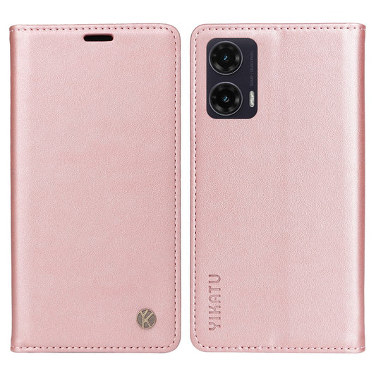 YIKATU YK-001 For Motorola Moto G35 5G Case Stand Leather Phone Cover Strong Magnetic Closure - Rose Gold