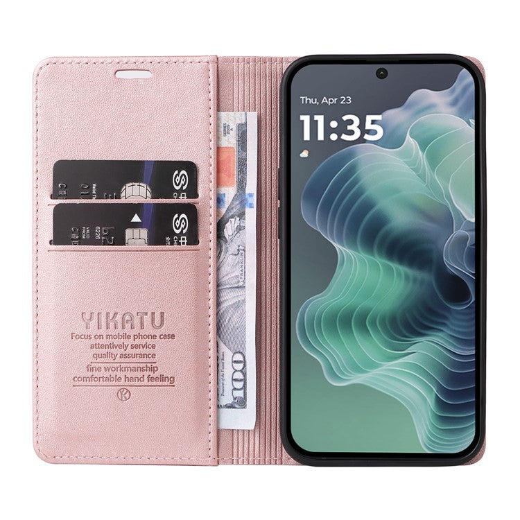 YIKATU YK-001 For Motorola Moto G35 5G Case Stand Leather Phone Cover Strong Magnetic Closure - Rose Gold