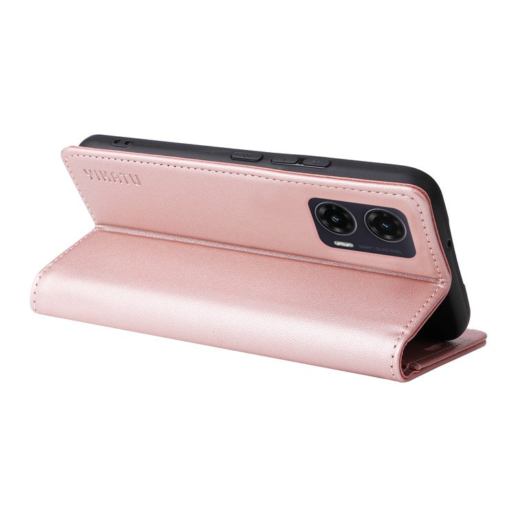 YIKATU YK-001 For Motorola Moto G35 5G Case Stand Leather Phone Cover Strong Magnetic Closure - Rose Gold