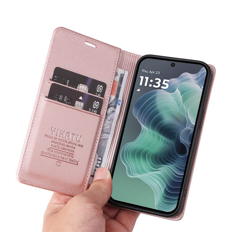 YIKATU YK-001 For Motorola Moto G35 5G Case Stand Leather Phone Cover Strong Magnetic Closure - Rose Gold