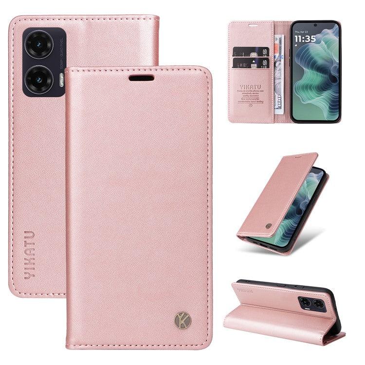 YIKATU YK-001 For Motorola Moto G35 5G Case Stand Leather Phone Cover Strong Magnetic Closure - Rose Gold